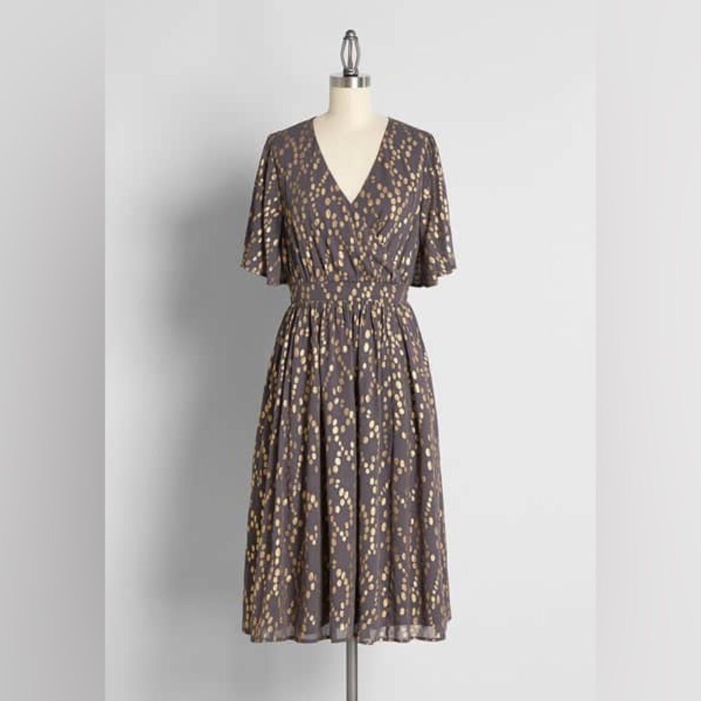 ModCloth Golden Dot Bubbly Feelings Midi Dress Size Medium